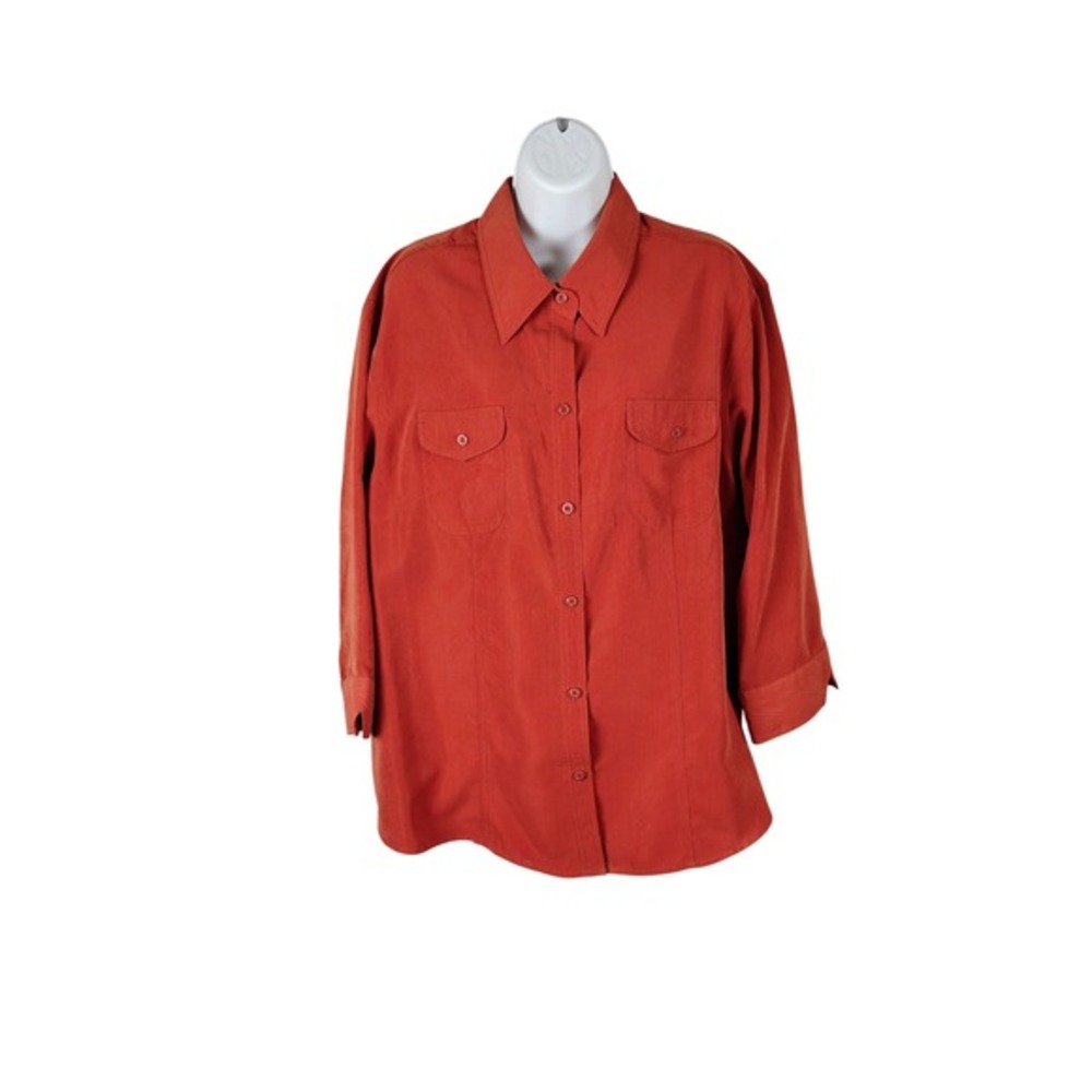 Joanna Plus Womens 2X‎ Burnt Orange Button Up 3/4 Sleeve Pocket Shirt Top